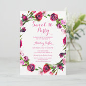 Girly Pink Rose Blume Sweet 16 Party Einladung (Stehend Vorderseite)