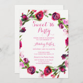 Girly Pink Rose Blume Sweet 16 Party Einladung (Vorne/Hinten)