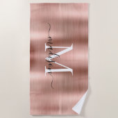 Girly Pink Rose Gold Brushed Metal Script Monogram Strandtuch (Vorderseite)