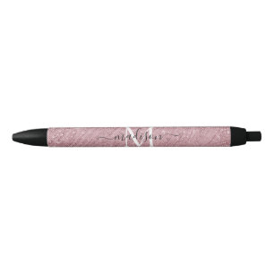Girly Pink Rose Monogram Glam Glitzer Sparkasse Kugelschreiber