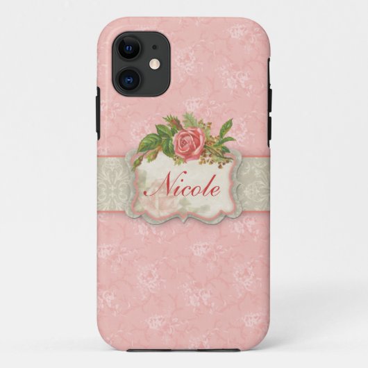 Girly Pink Roses Personalisiert Case-Mate iPhone Hülle (Rückseite)