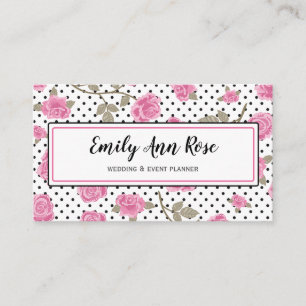 Girly Pink Roses Script Girly Floral Modern Visitenkarte