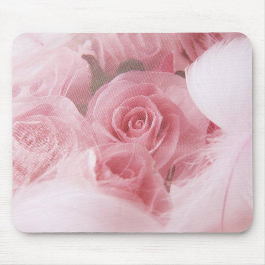 Girly Pink Roses und Feathers Mouse Pad Mousepad (Vorne)
