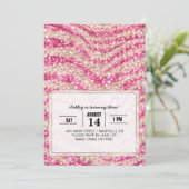 Girly Pink Schimmer Zebra-Muster Einladung (Stehend Vorderseite)