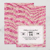 Girly Pink Schimmer Zebra-Muster Einladung (Vorne/Hinten)