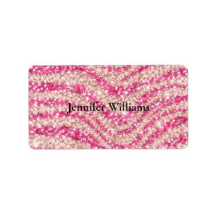 Girly Pink Schimmernder Zebrastreifen Adressaufkleber