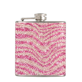 Girly Pink Schimmernder Zebrastreifen             Flachmann