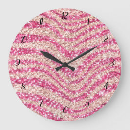 Girly Pink Schimmernder Zebrastreifen             Große Wanduhr