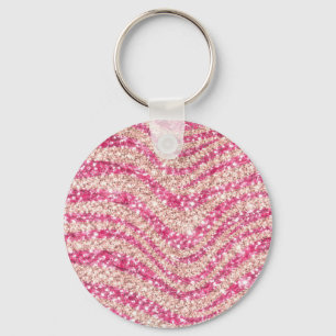 Girly Pink Schimmernder Zebrastreifen             Schlüsselanhänger