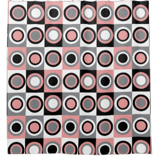 Girly Pink Schwarz-weiß Circle Pattern Duschvorhang