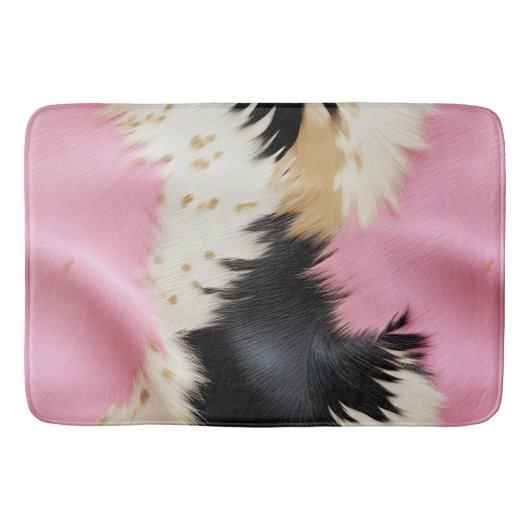 Girly Pink Schwarz-weiß Gold Cowhide Badematte (Vorderseite)