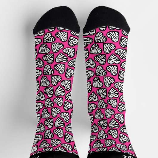 Girly pink schwarz-weiße Zebraherzen mit Namen Socken (Oben)