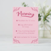 Girly Pink Script Mindful Morning Routine Card Einladung (Stehend Vorderseite)