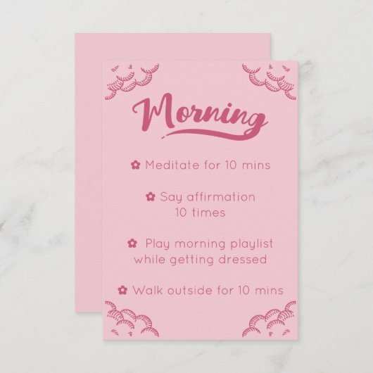 Girly Pink Script Mindful Morning Routine Card Einladung (Vorne/Hinten)