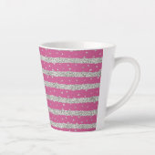 Girly Pink Silver Funkelnd Confetti Streifen Milchtasse (Rechts)
