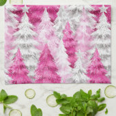 Girly Pink Silver Glam Christmas Trees Stripes Geschirrtuch (Gefaltet)