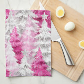 Girly Pink Silver Glam Christmas Trees Stripes Geschirrtuch (Viertel Falte)