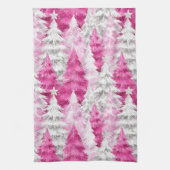 Girly Pink Silver Glam Christmas Trees Stripes Geschirrtuch (Vertikal)