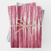 Girly Pink Silver Glam Tinsel Streifen Geschenkpapier Set (Beispiel)
