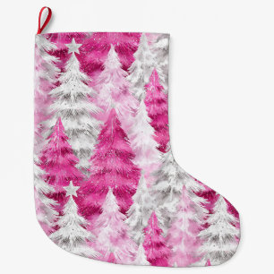 Girly Pink Silver Glam Weihnachtsbaumen Großer Weihnachtsstrumpf