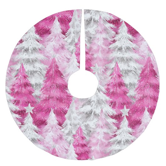Girly Pink Silver Glam Weihnachtsbaumen Polyester Weihnachtsbaumdecke (Vorderseite)