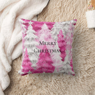 Girly Pink Silver Glam Weihnachtsbaumen Streifen Kissen