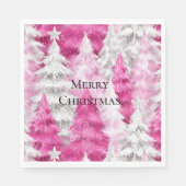 Girly Pink Silver Glam Weihnachtsbaumen Streifen Serviette (Vorderseite)