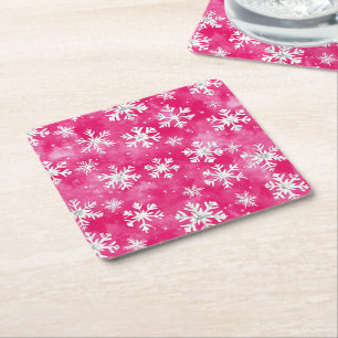 Girly Pink Silver Glam Weihnachtsschneeflocken Rechteckiger Pappuntersetzer