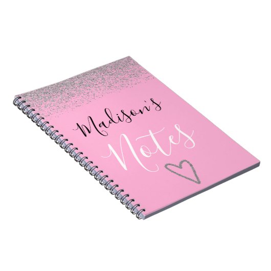 Girly Pink & Silver Glitzer Glitzern Herzbeschreib Notizblock (Rechte Seite)