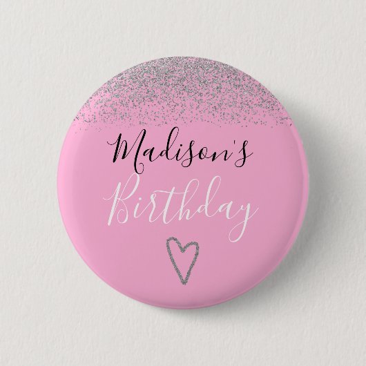 Girly Pink Silver Glitzer Glitzern Herzlich Willko Button (Vorderseite)