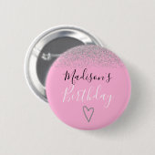 Girly Pink Silver Glitzer Glitzern Herzlich Willko Button (Vorne & Hinten)