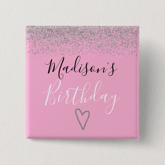 Girly Pink Silver Glitzer Glitzern Herzlich Willko Button (Vorderseite)