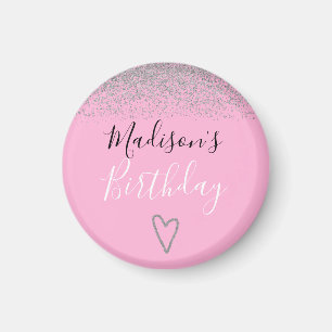 Girly Pink Silver Glitzer Glitzern Herzlich Willko Magnet