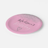 Girly Pink Silver Glitzer Glitzern Herzlich Willko Pappteller (Schrägansicht)