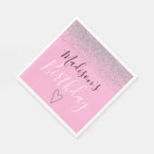 Girly Pink Silver Glitzer Glitzern Herzlich Willko Serviette (Ecke)