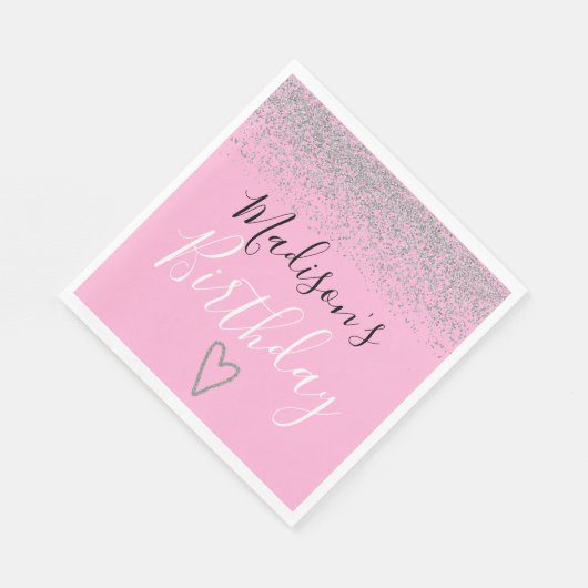 Girly Pink Silver Glitzer Glitzern Herzlich Willko Serviette (Ecke)