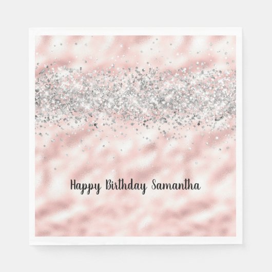 Girly Pink Silver Glitzer Sparkle Confetti Serviette (Vorderseite)