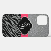 Girly Pink Silver Glitzer Zebra Pattern Initials Case-Mate iPhone Hülle (Rückseite (Horizontal))