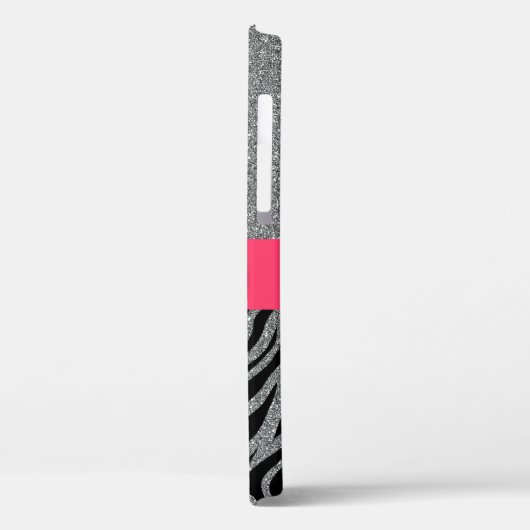 Girly Pink Silver Glitzer Zebra Pattern Initials Case-Mate iPhone Hülle (Rückseite / Links)