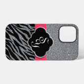 Girly Pink Silver Glitzer Zebra Pattern Initials iPhone Hülle (Rückseite (Horizontal))