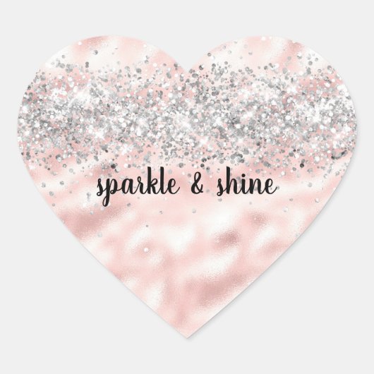 Girly Pink Silver Glitzy Glitzer Sparkle Confetti Herz-Aufkleber (Vorderseite)