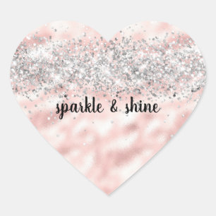 Girly Pink Silver Glitzy Glitzer Sparkle Confetti Herz-Aufkleber