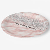 Girly Pink Silver Glitzy Glitzer Sparkle Confetti Pappteller (Schrägansicht)