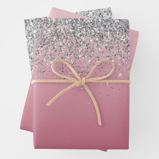 Girly Pink Silver Sparkle Glitzer     Geschenkpapier Set (Beispiel)