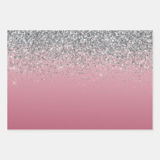 Girly Pink Silver Sparkle Glitzer     Geschenkpapier Set (Vorderseite)