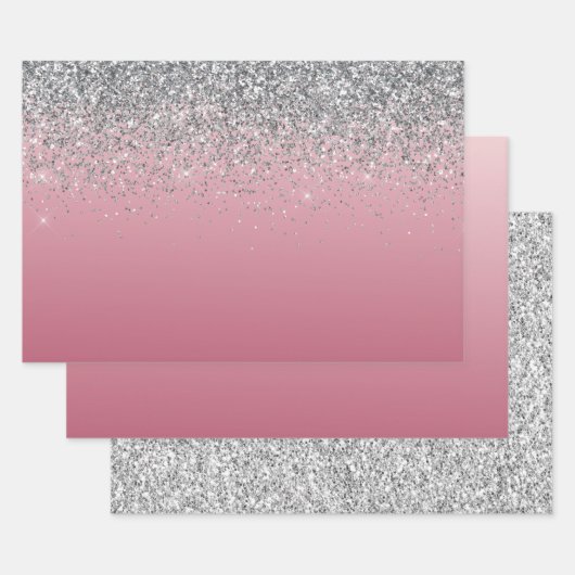Girly Pink Silver Sparkle Glitzer     Geschenkpapier Set (Set)