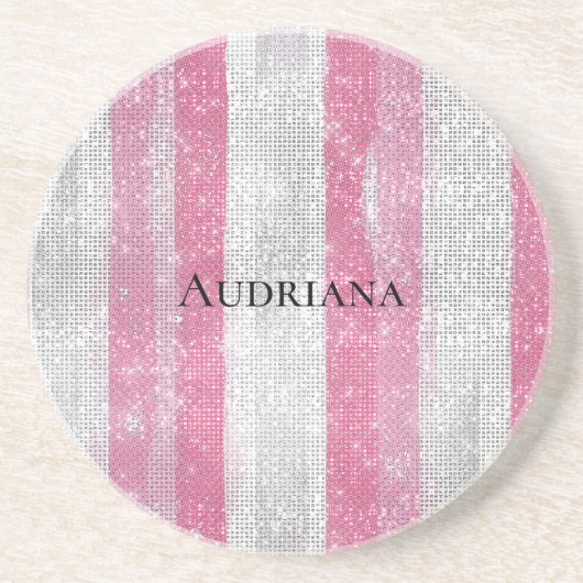 Girly Pink Silver Stripes Sparkle Christmas Getränkeuntersetzer (Vorne)