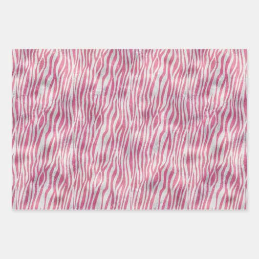 Girly Pink Silver Zebra Print Geschenkpapier Set (Vorderseite)