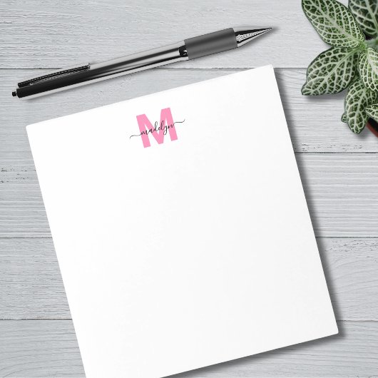 Girly Pink Simple Calligraphy Name Monogram Notizblock