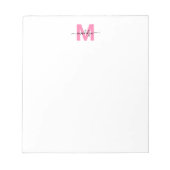 Girly Pink Simple Calligraphy Name Monogram Notizblock (Vorderseite)